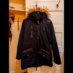 Guess navy blue and brown winter coat size L